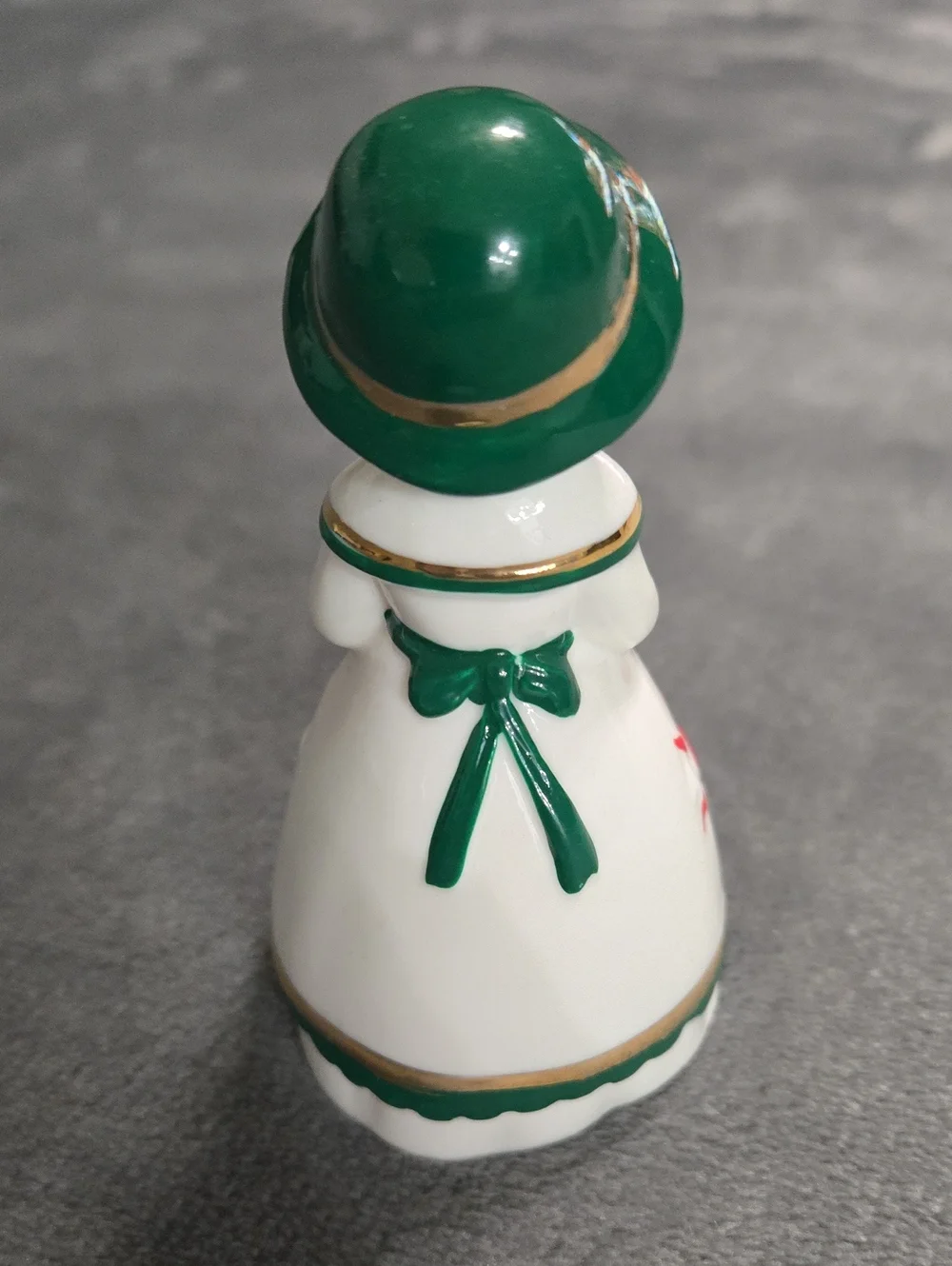 Vintage Christmas Winter Porcelain Lady Bell Green/White/Red